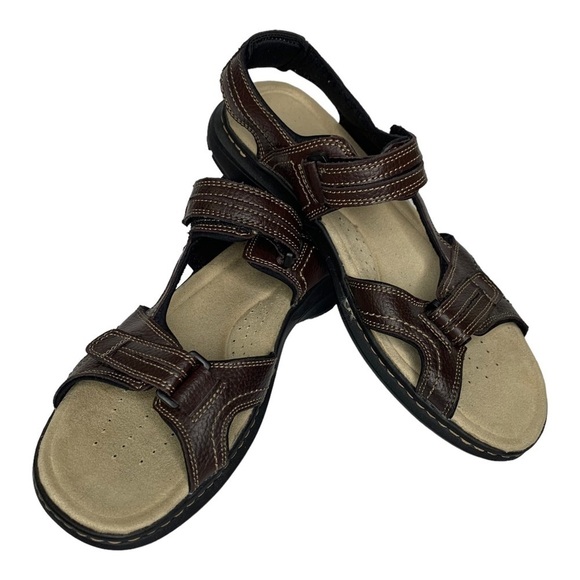 Dockers Men’s Brown Leather Cushioned Footbed Adjustable Straps Sandals Size 12 - Picture 4 of 16